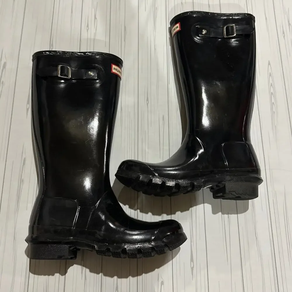 Hunter Boots Black Classic Tall Rain Boot Kids Original Gloss Rubber Boot Preppy